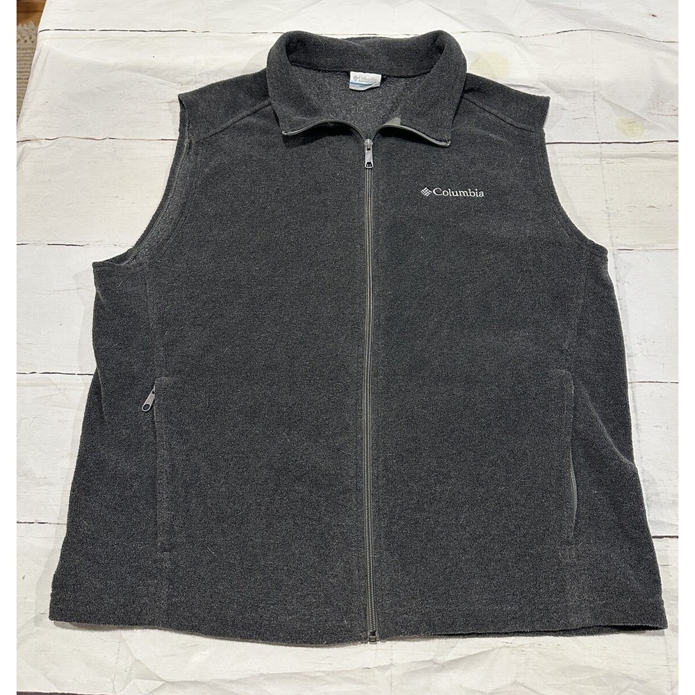 Columbia Vest Gray Outdoor Sleeveless Warm Fleece full Zip Mens L Large